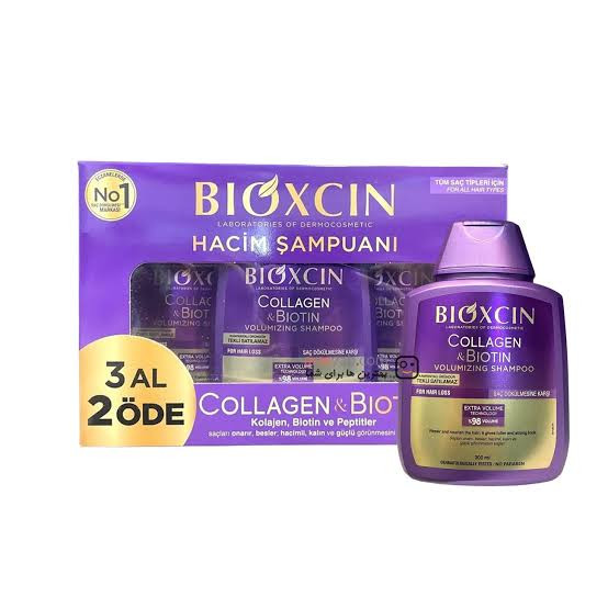 شامپو ضدریزش بیوکسین Bioxcin بنفش حاوی بیوتین و کلاژن پک 3 عددی اورجینال